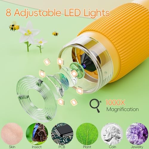 Microscope for Kids, 2" IPS Screen 1000X Handheld Digital Microscopes Orange