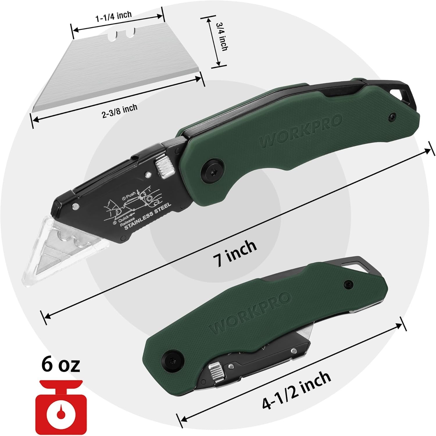WORKPRO Stainless Folding Utility Knife Quick-change Blade Heavy Duty Box Cutter