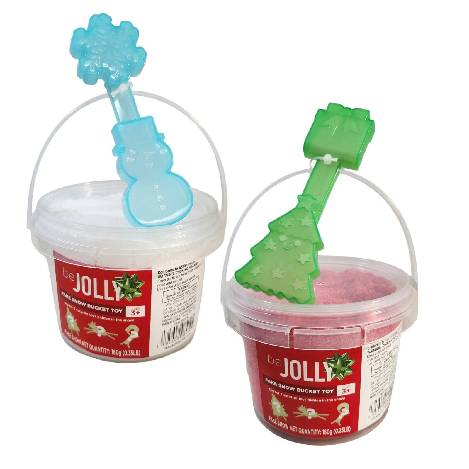 Kids Fake Snow Bucket Toy with Scoop Dig for Suprise Toys Red White Snow (2 Pk)