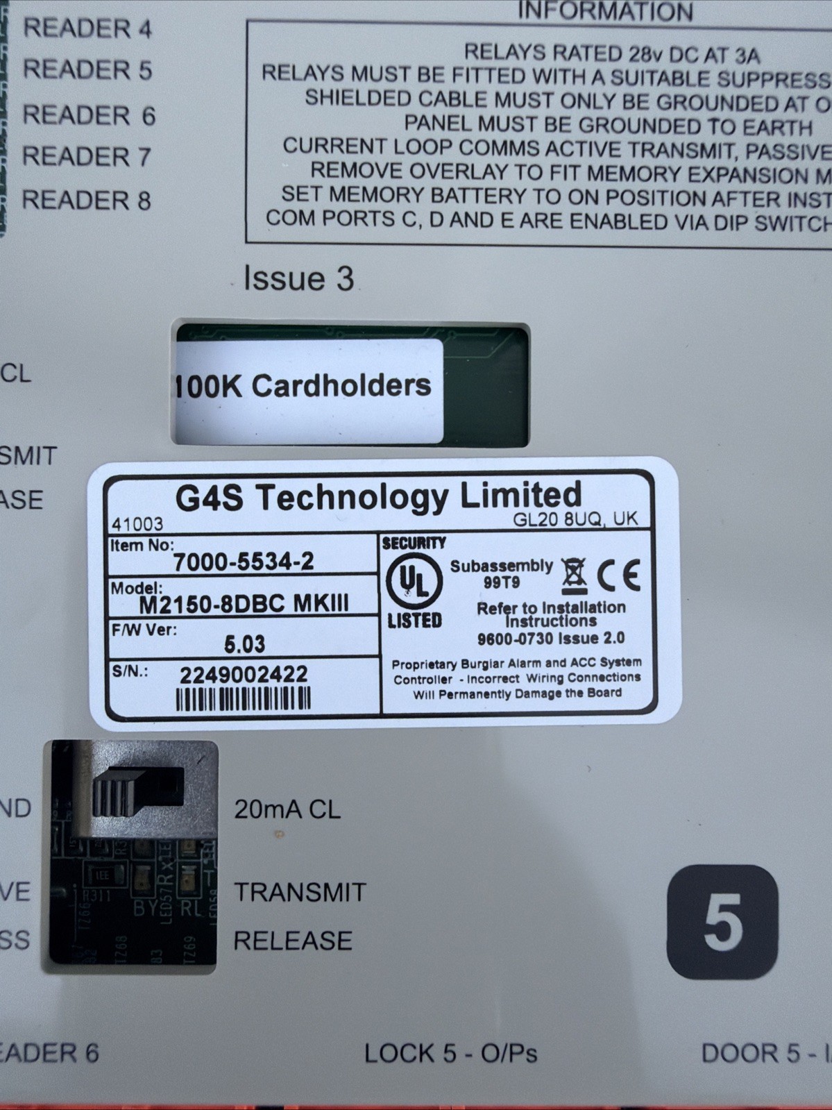 G4S Technology M2150-8DBC/MKII 8-Reader Intelligent Control System Used