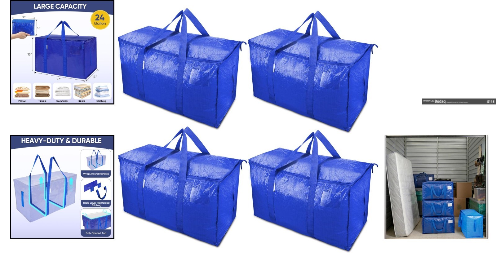 4 Pack Heavy Duty Water-Resistant Moving Bags - Extra Large Storage Solution