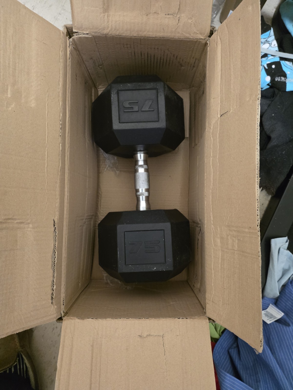 Black Rubber Encased Hex Dumbbell 75 LB