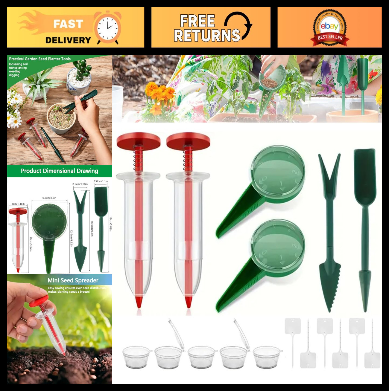 Mini Seed Spreader Set - 6 PCS Handheld Garden Tool for Tiny Seeds, Sowing & Pla