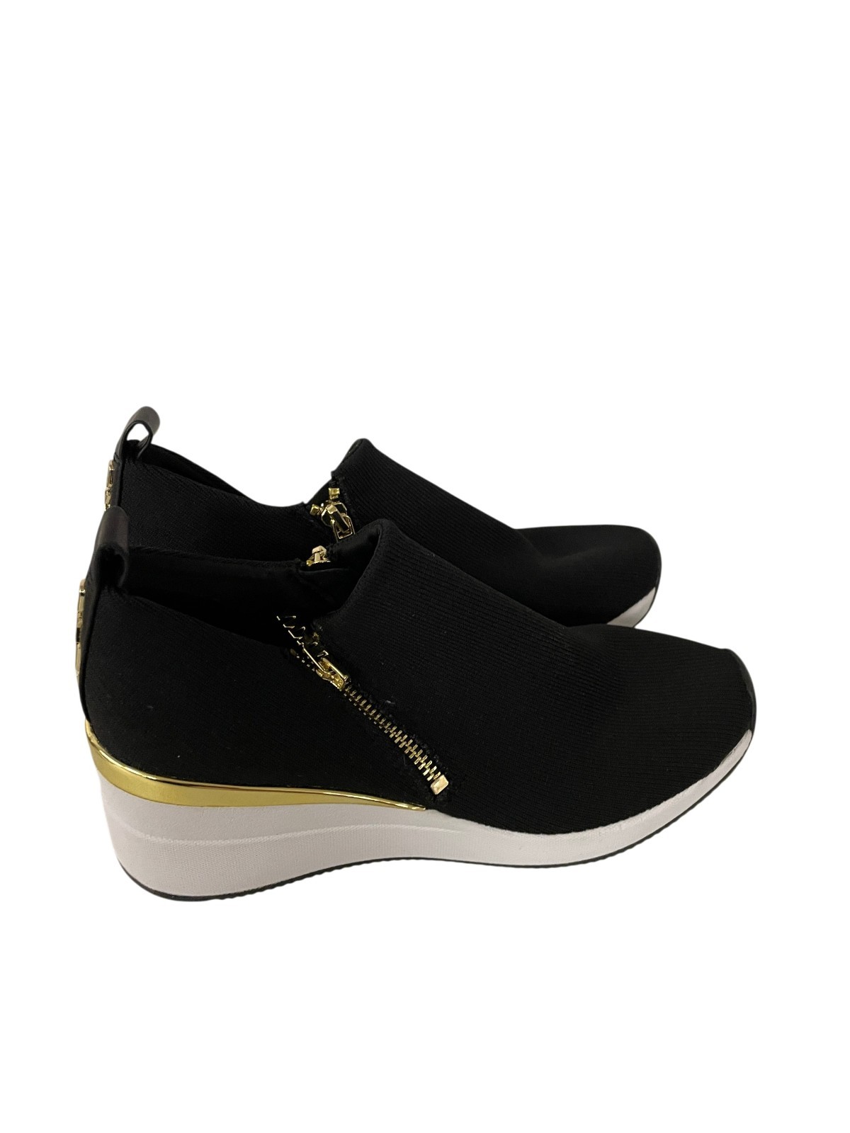 DKNY Palma Slip On Womens 8M Wedge Fabric Black With Gold Accent Sneaker Shoes