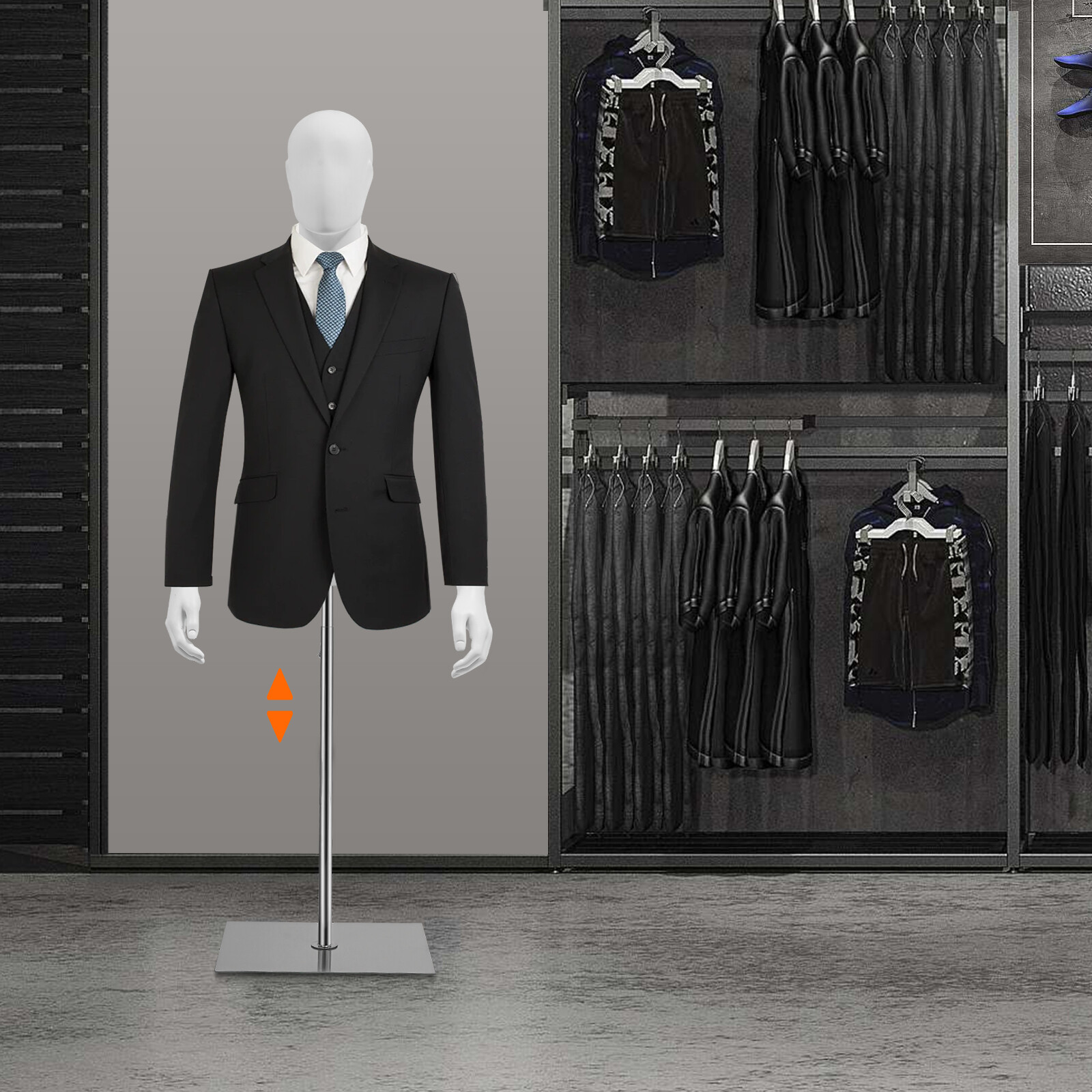 Male Mannequin Torso Manikin Dress Form 4.27-6.56ft Height Adjustable Detachable