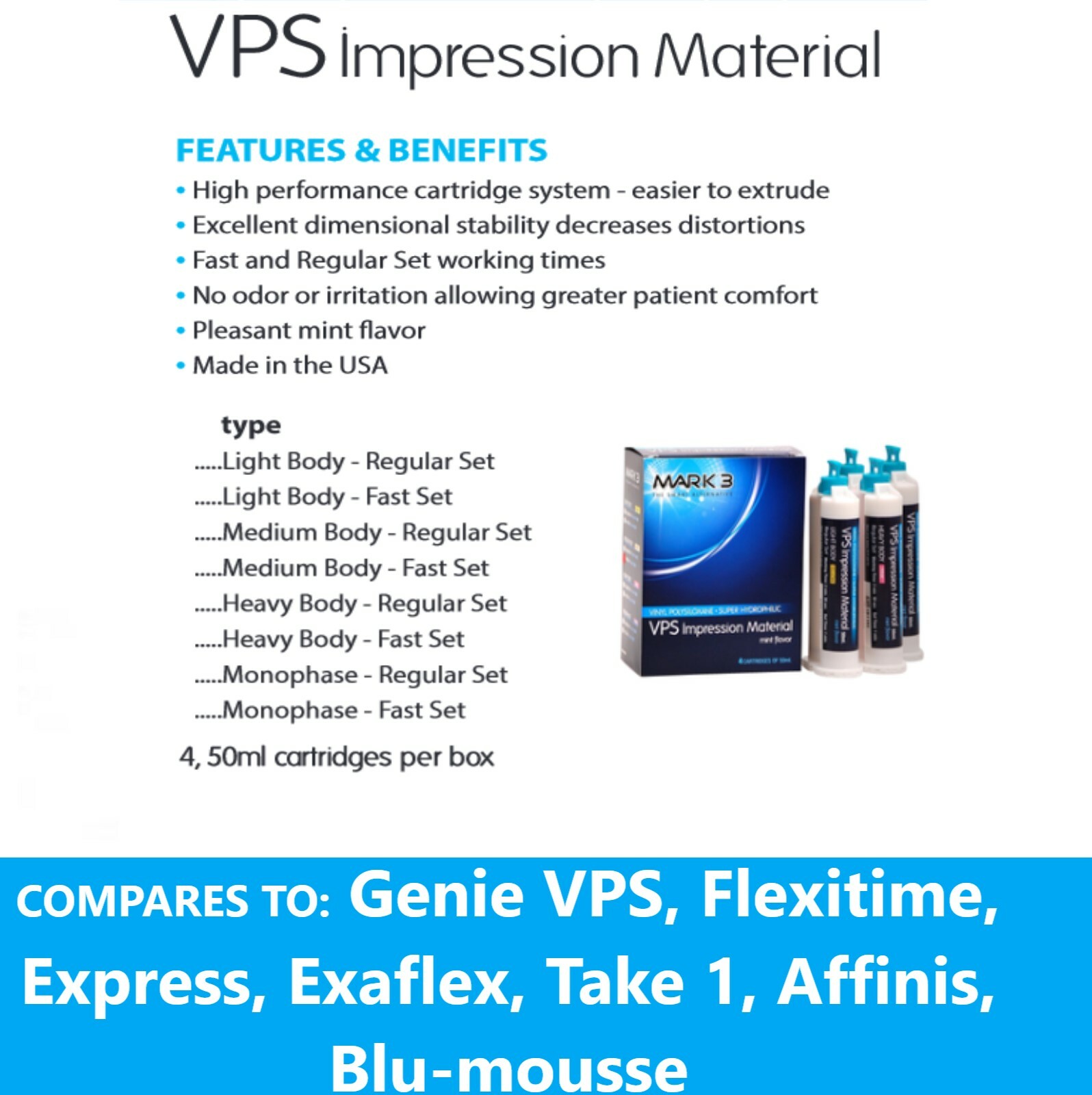 Dental MEDIUMBODY REGULAR SET VPS Impression Material PVS 50ML Cartridge, 04/24