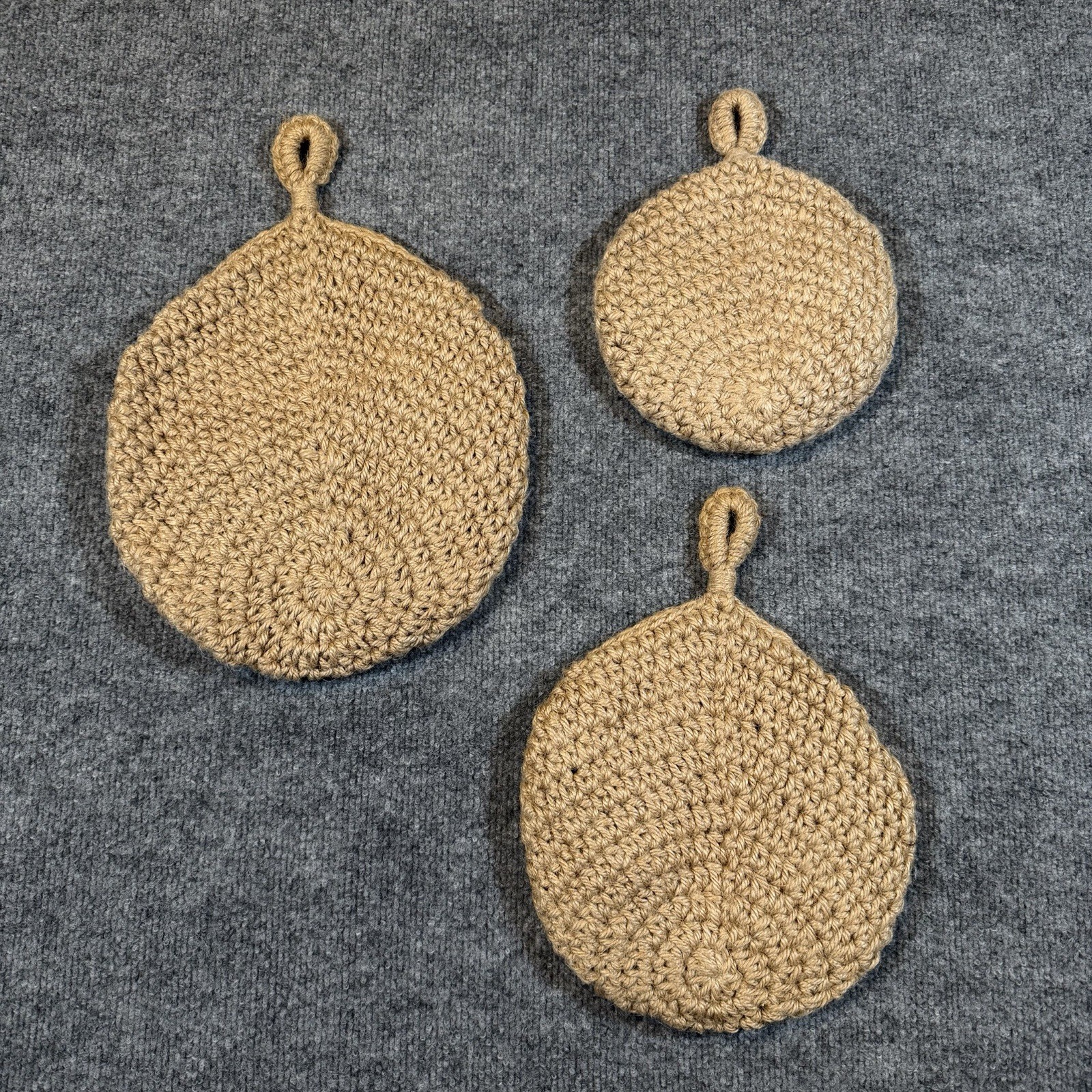 Set Of 3 Crochet Jute Hanging Teardrop Fruit Baskets Boho Woven Decor