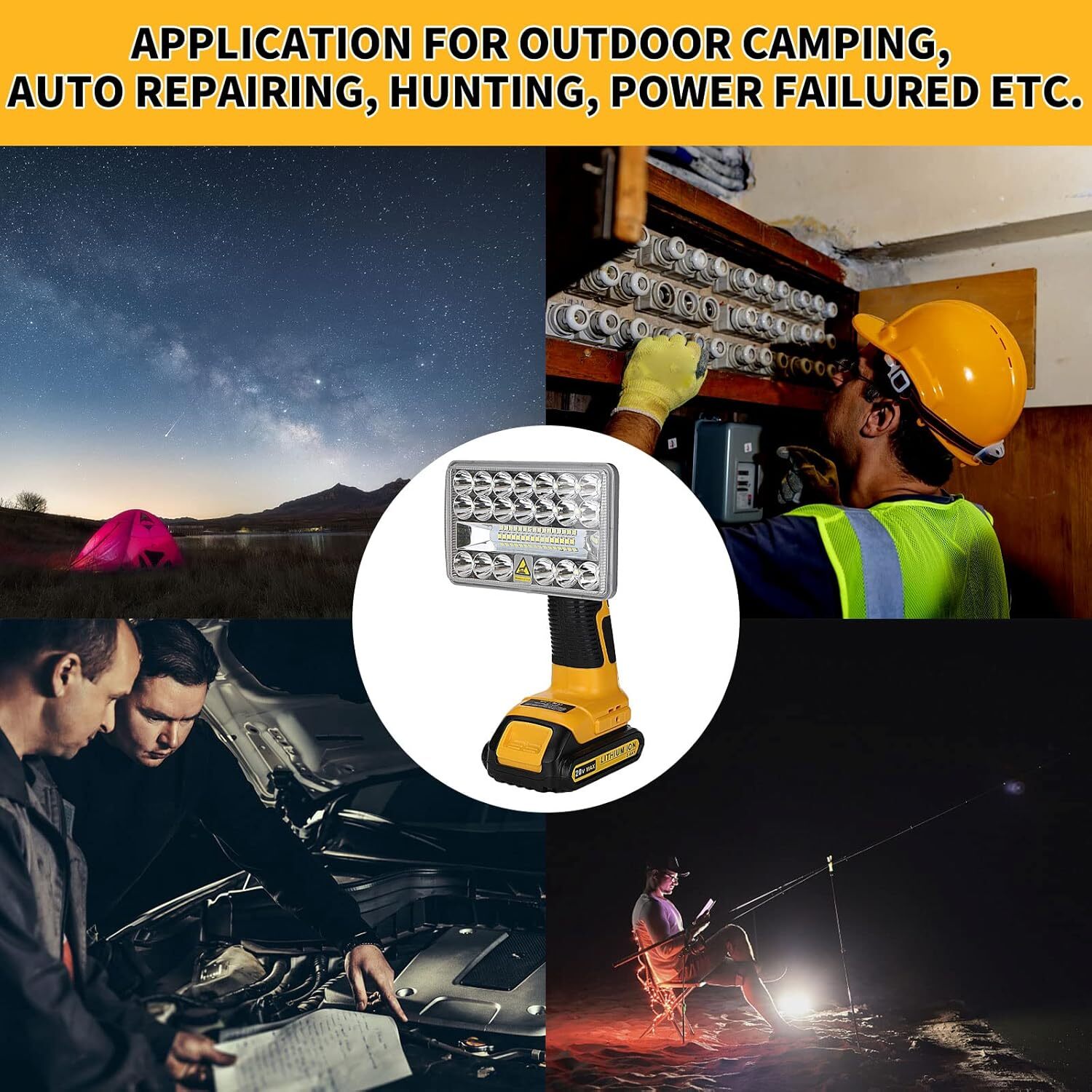 2000LM LED Work Light Suitable For DeWalt 20 VOLT MAX XR DCB205 Li-Ion Battery
