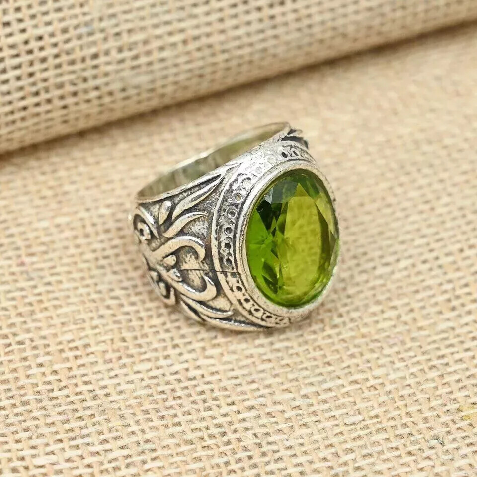 Peridot Gemstone Ring 925 Sterling Silver Designer Men's Gift Ring All Size  D79