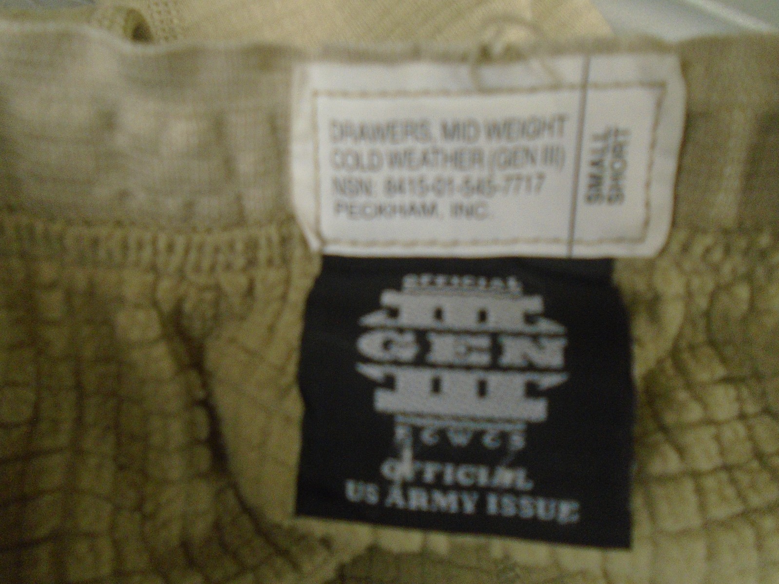 US Military Mid Weight Cold Weather Drawers Waffle Fleece Small Short 2001 242-R