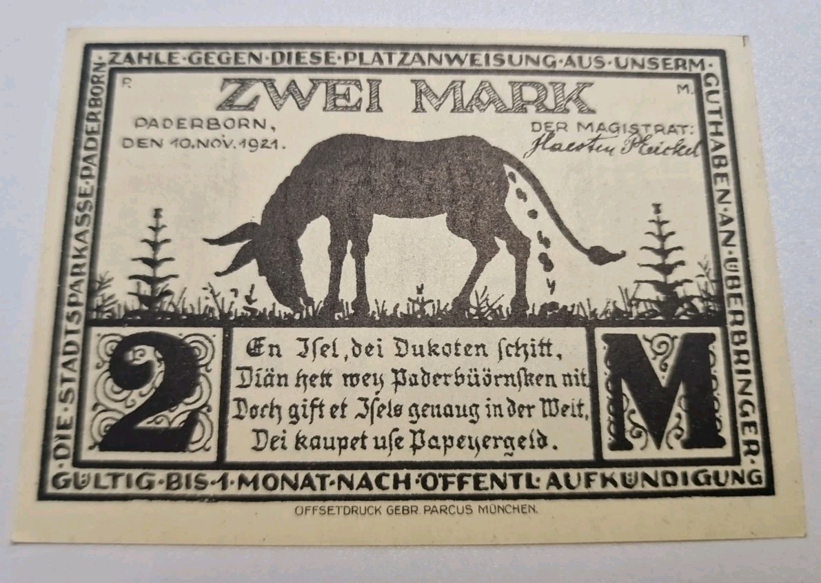 2 Mark 1921 Notgeld Excellent Condition Old BANKNOTE Germany