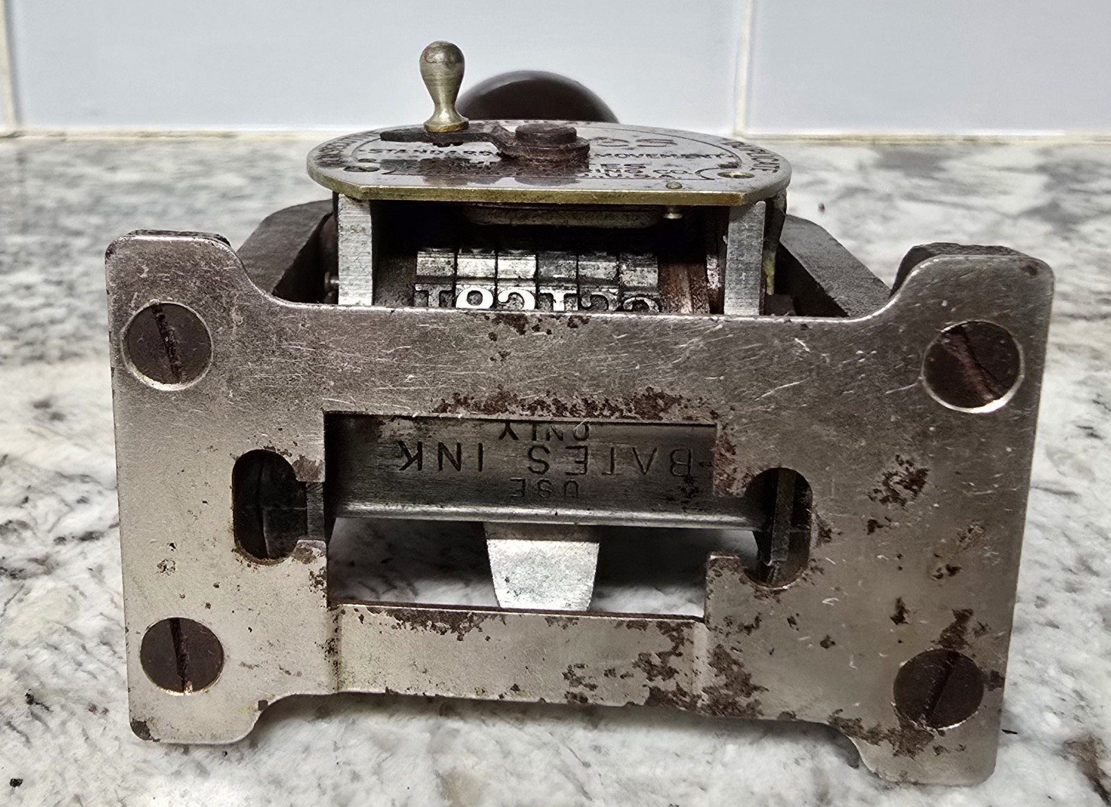 Vtg 1940s Bates Numbering Machine - Multiple 3 Movement, 6 Wheel, Style E Stamp