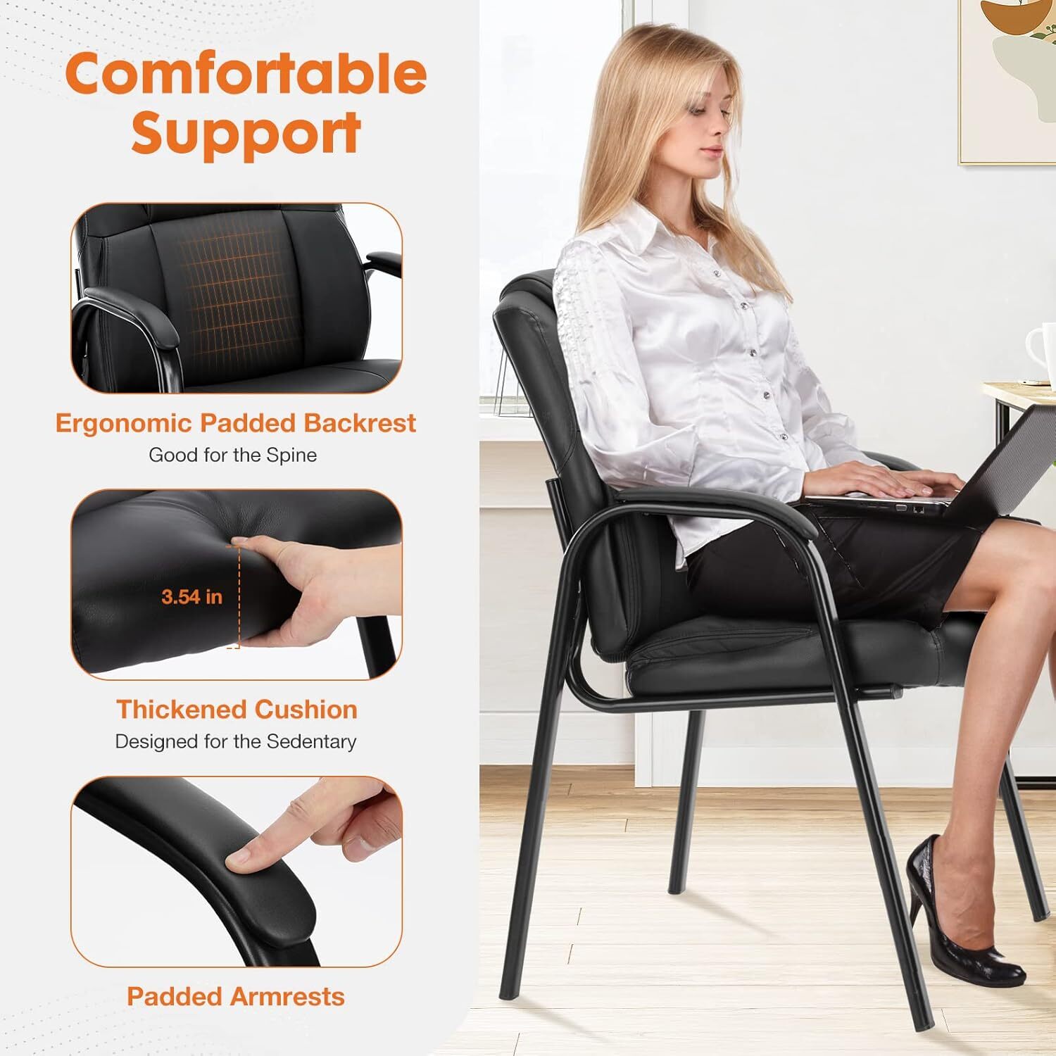 2PCS Leather Guest Chairs - with Padded Arms, Comfy for Waiting Room/Reception