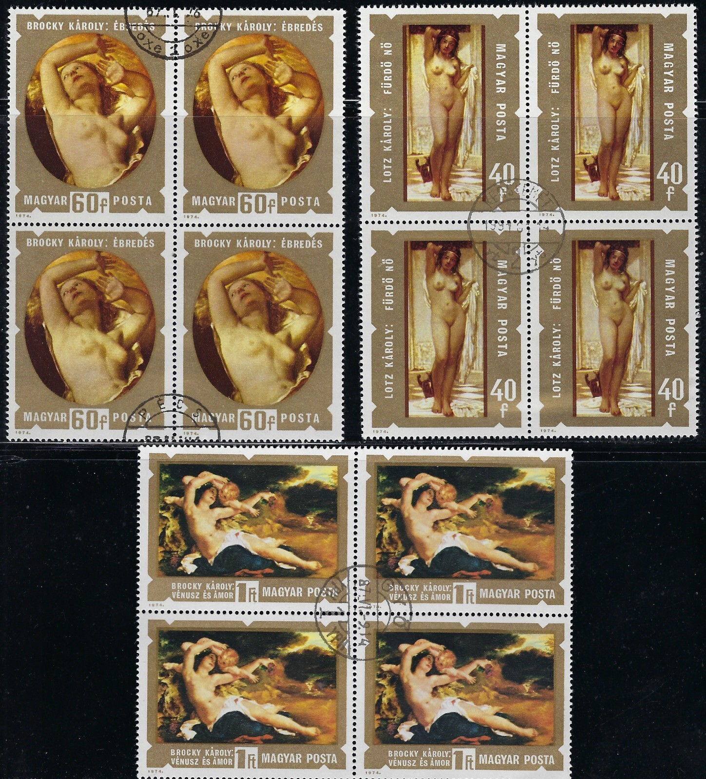 Hungary -  Nudes on Stamps  3 Blocks of 4.................23P.......D-518