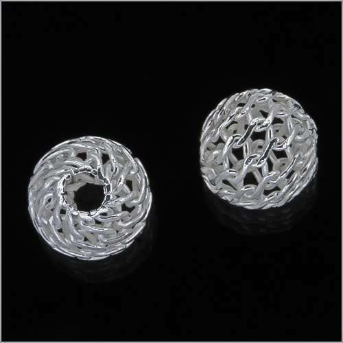 4 Sterling Silver Open Weave Round Beads ap. 7mm #97061