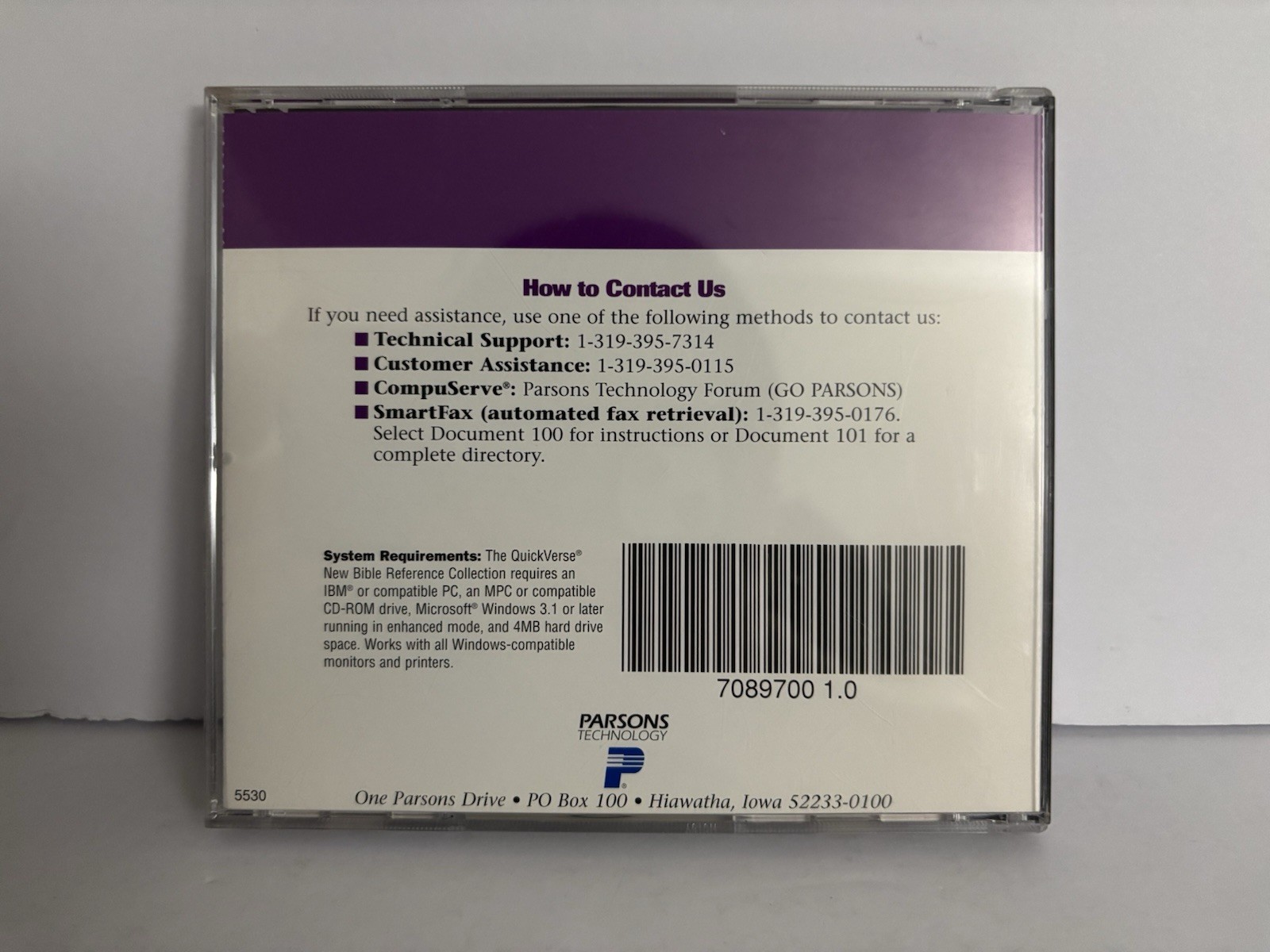 QuickVerse 1995 Bible Study Software For Windows Parsons Tech - Near Mint Disc!