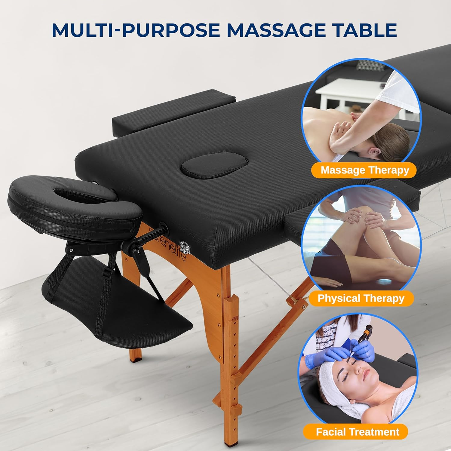 Portable Massage Table 24 Inch, Height Adjustable 3 Sections Massage Bed & Foldi