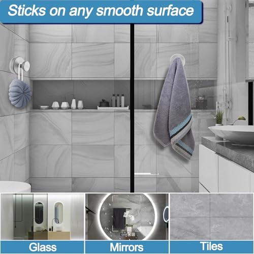 Vacuum Suction Cup Hooks for Shower, Shower Hooks for 2 Pack Round Silver