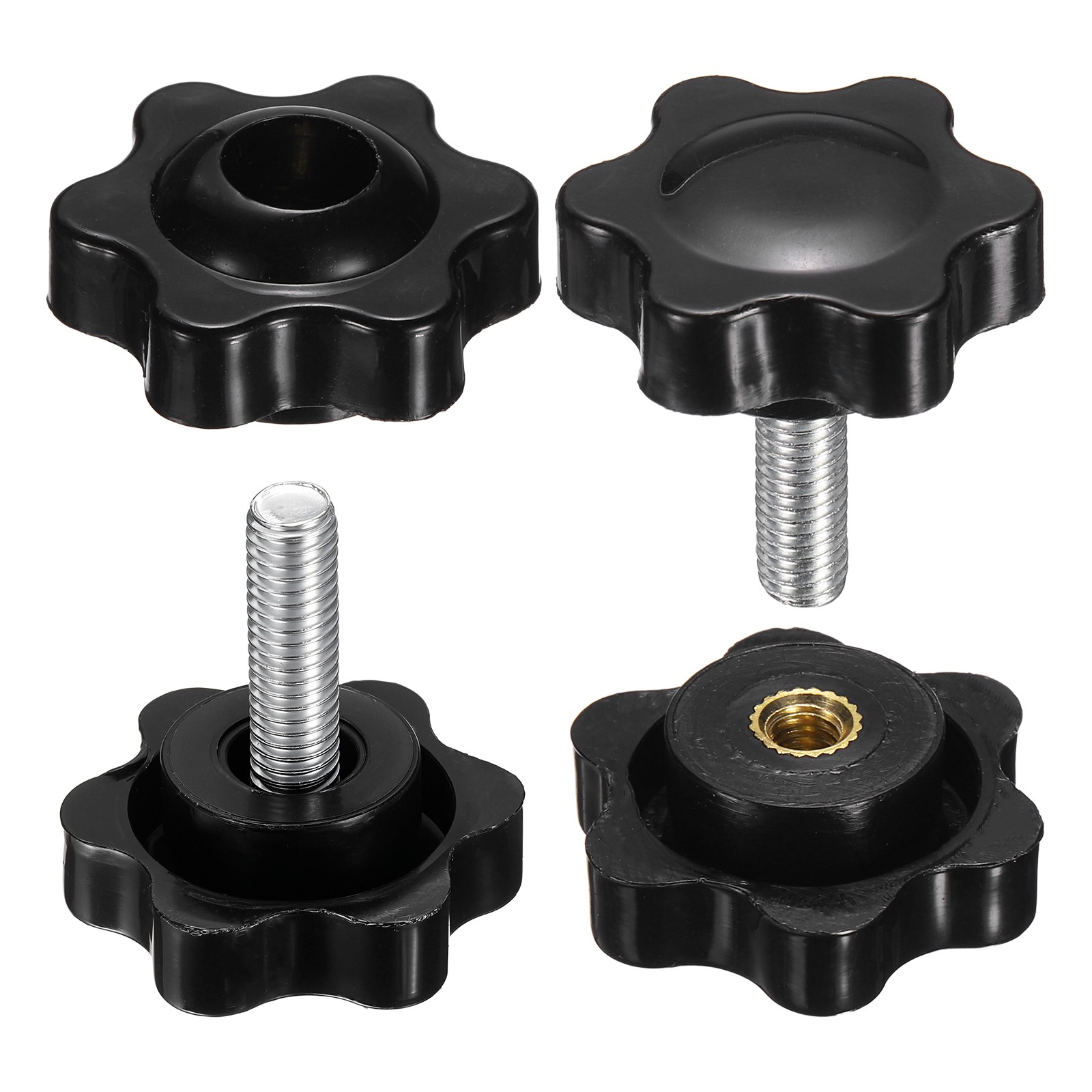 2 Set Star Knobs M5 x 14mm Male + M5 Female Thread 25mm Head Handles, Black