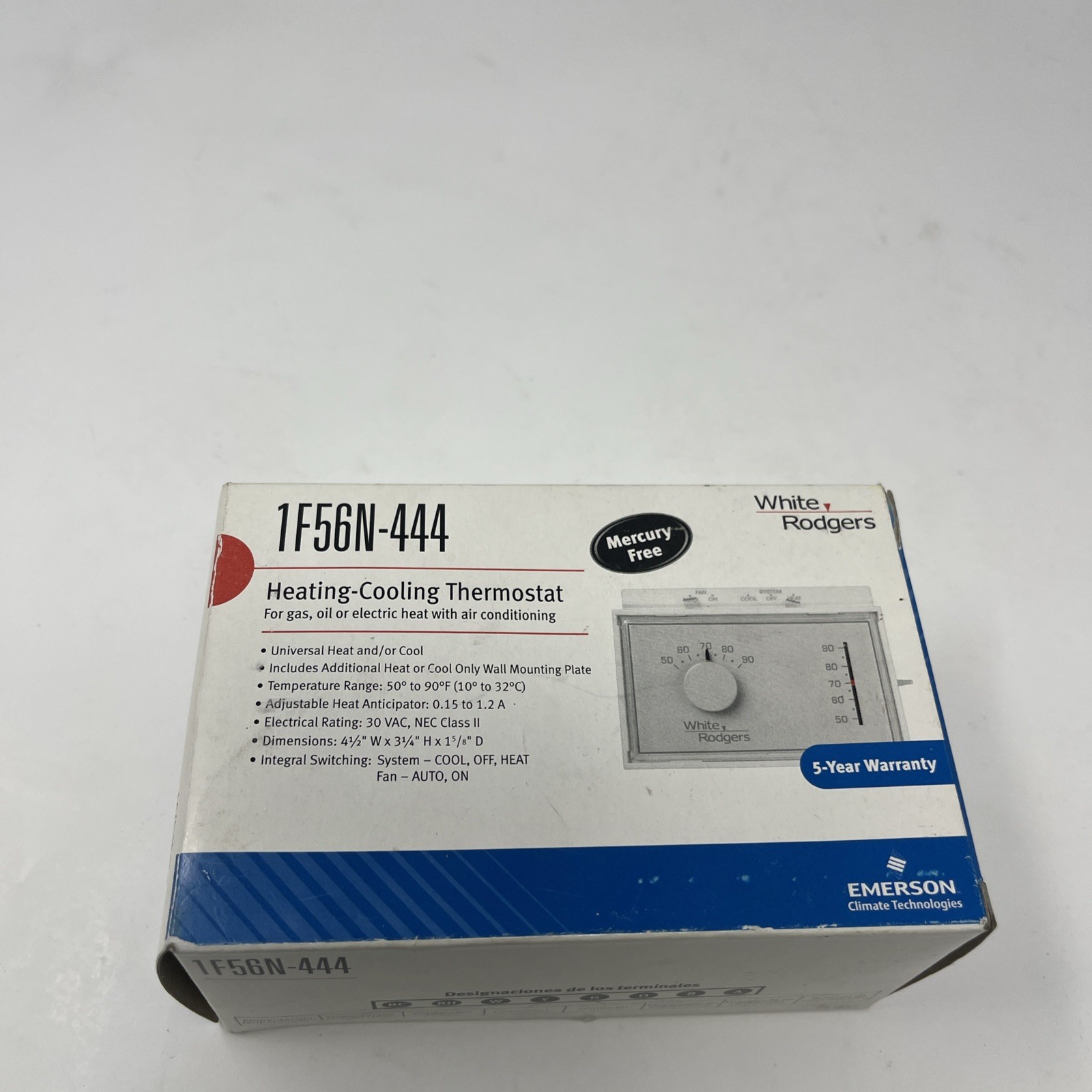 White-Rodgers 1F56N-444 Standard Mechanical Thermostat 1 H 1 C, Hardwired New