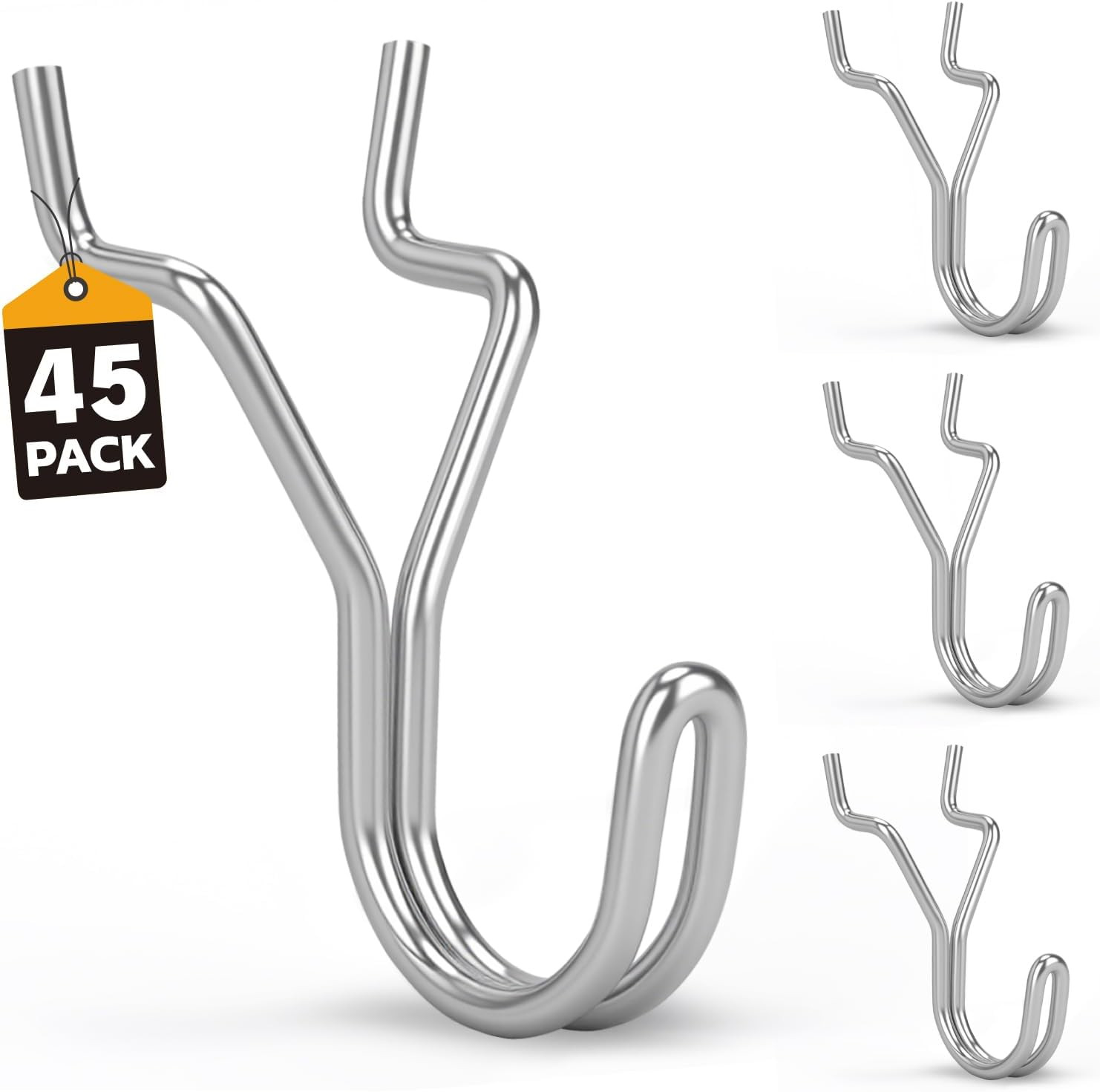 45-Piece Pegboard Hooks J-Hook, Silver J Hooks for Pegboard, Fits 1/8” & 3/16” P