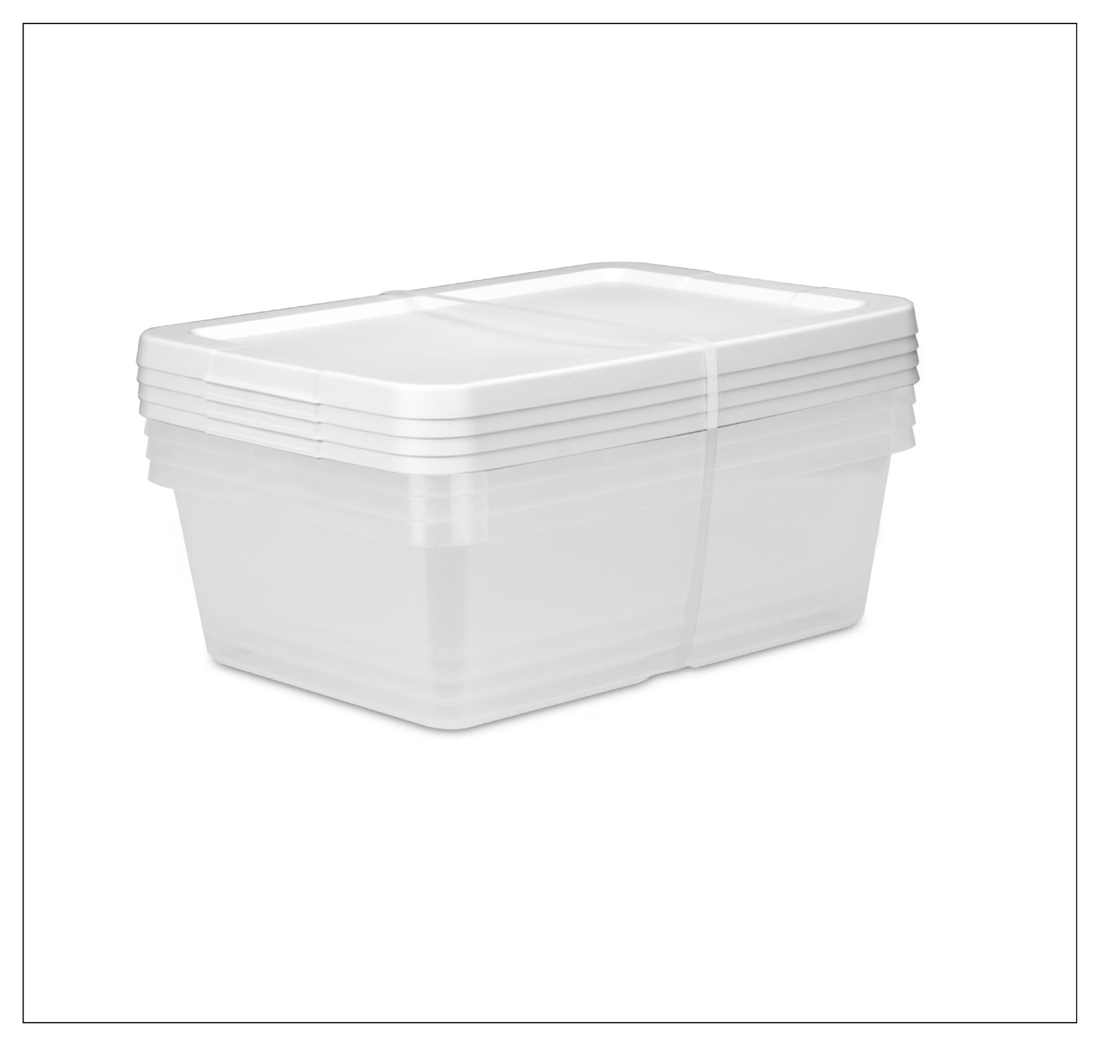 (4) 12 Quart Storage Boxes, Clear Plastic Storage Bin with Snap-On Lid, White