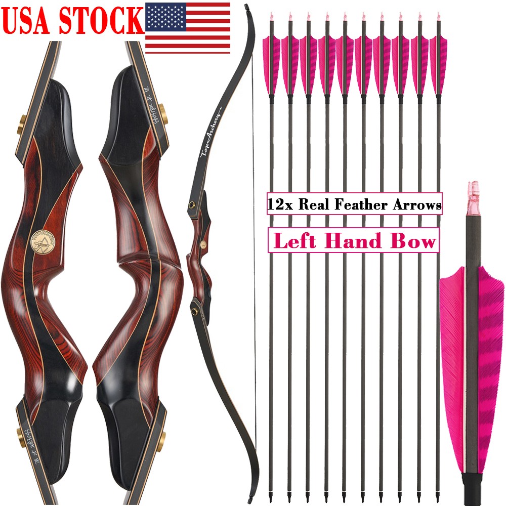Left Hand Bow 60" Recurve Bow Takedown 25-50lbs Wooden Riser Outdoor Hunting
