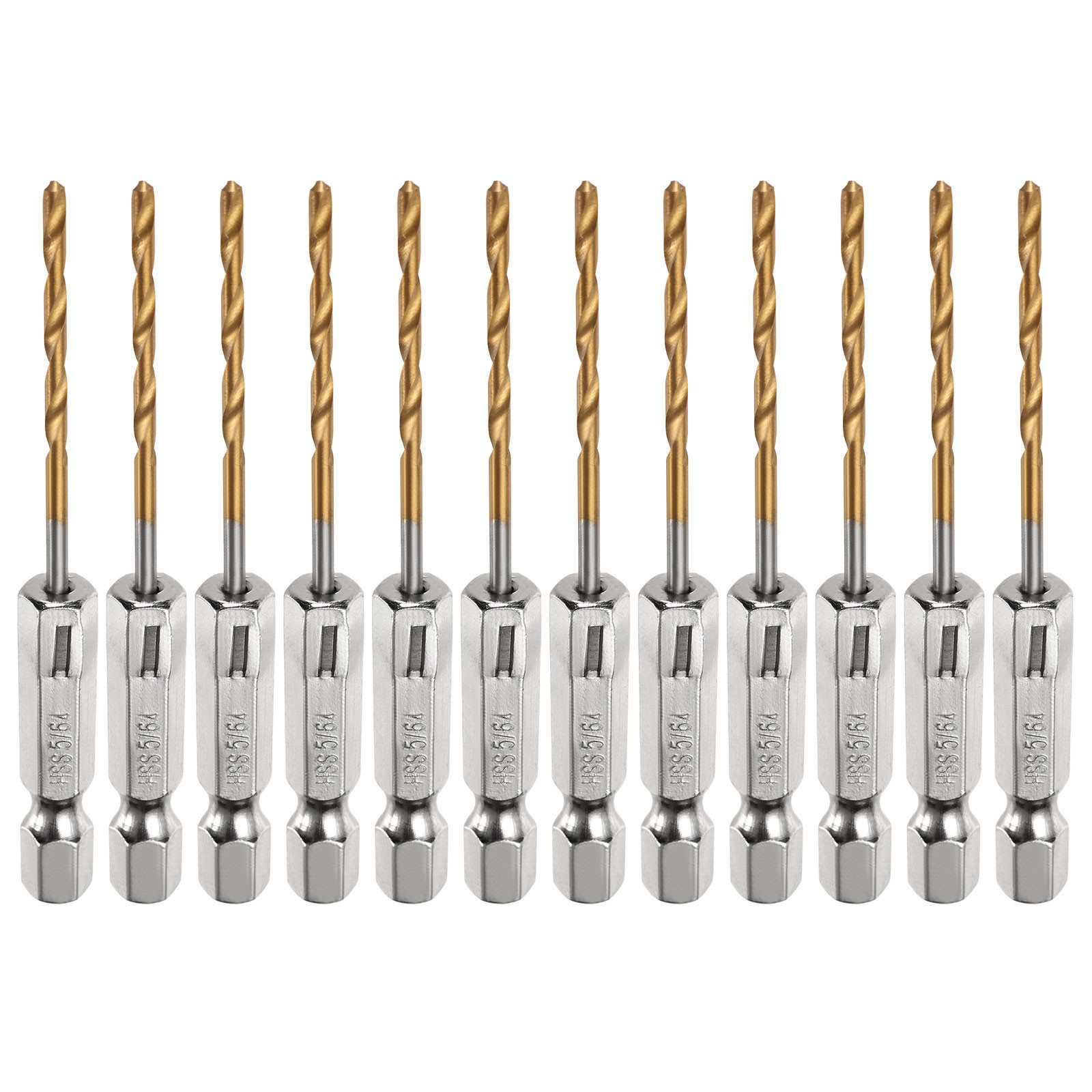 12Set 5/64" M35 High Speed Steel Titanium Hex Twist Drill Bit with 1/4" Shank