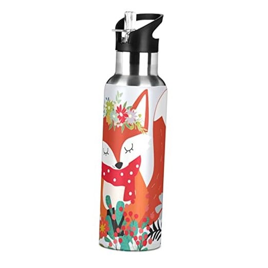 Fox Water Bottle Girls Kids Insulated Stainless Steel Hot 20 Ounces Fox Flower
