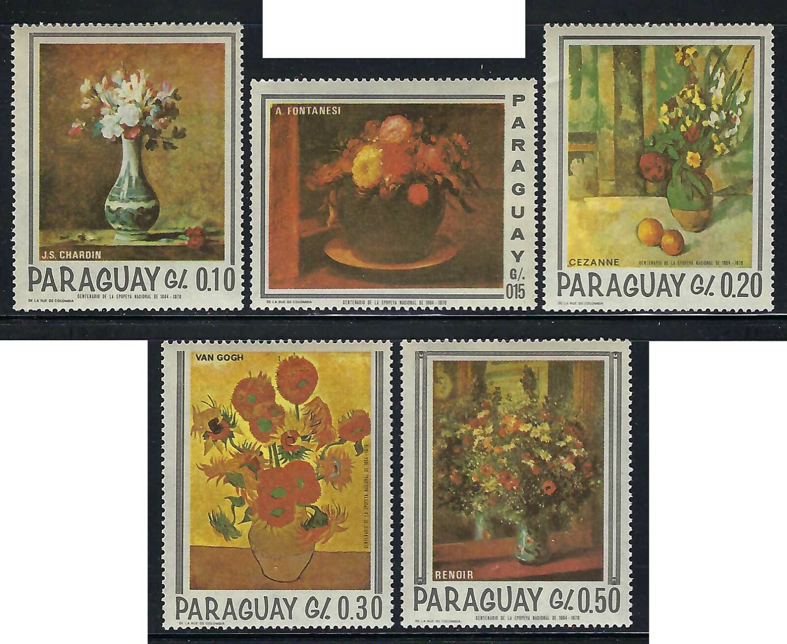 Paraguay - 1967 5v. CTO NH Paintings Flowers Art Flora