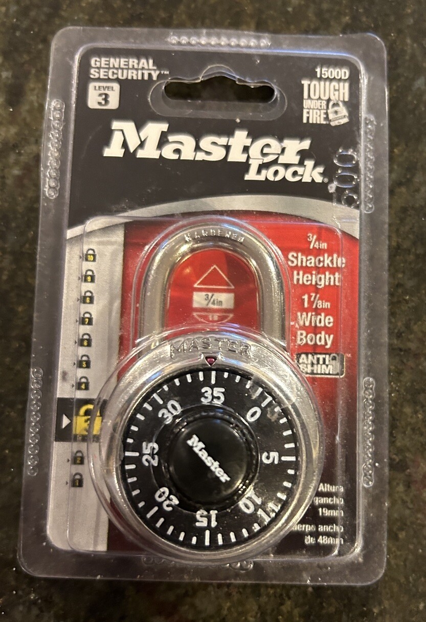 Master Lock Anti-Shim Combination Lock #1500D, 3/4" shackle