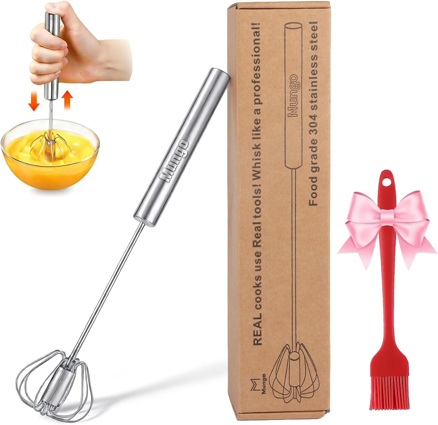 12 Inch Stainless Steel Egg Whisk - Hand Push Rotary Whisk Blender - Versatile M