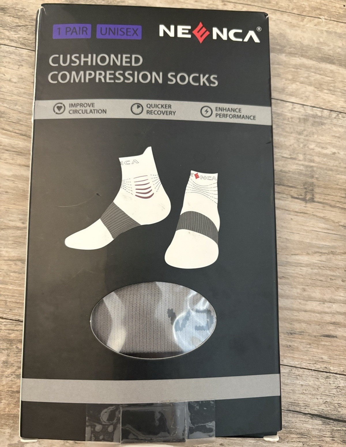 NEENCA Cushioned Compression Socks Gray/Black Non-Slip Cuff Nylon/Spandex 1 Pair