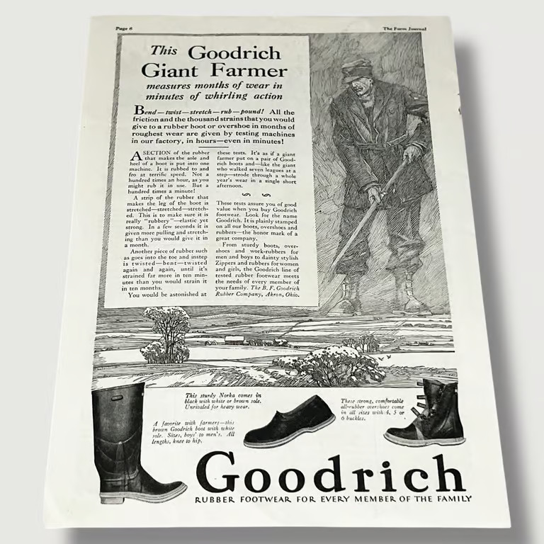 1929 Goodrich Rubber Footwear The Goodrich Giant Farmer Vintage Ad O
