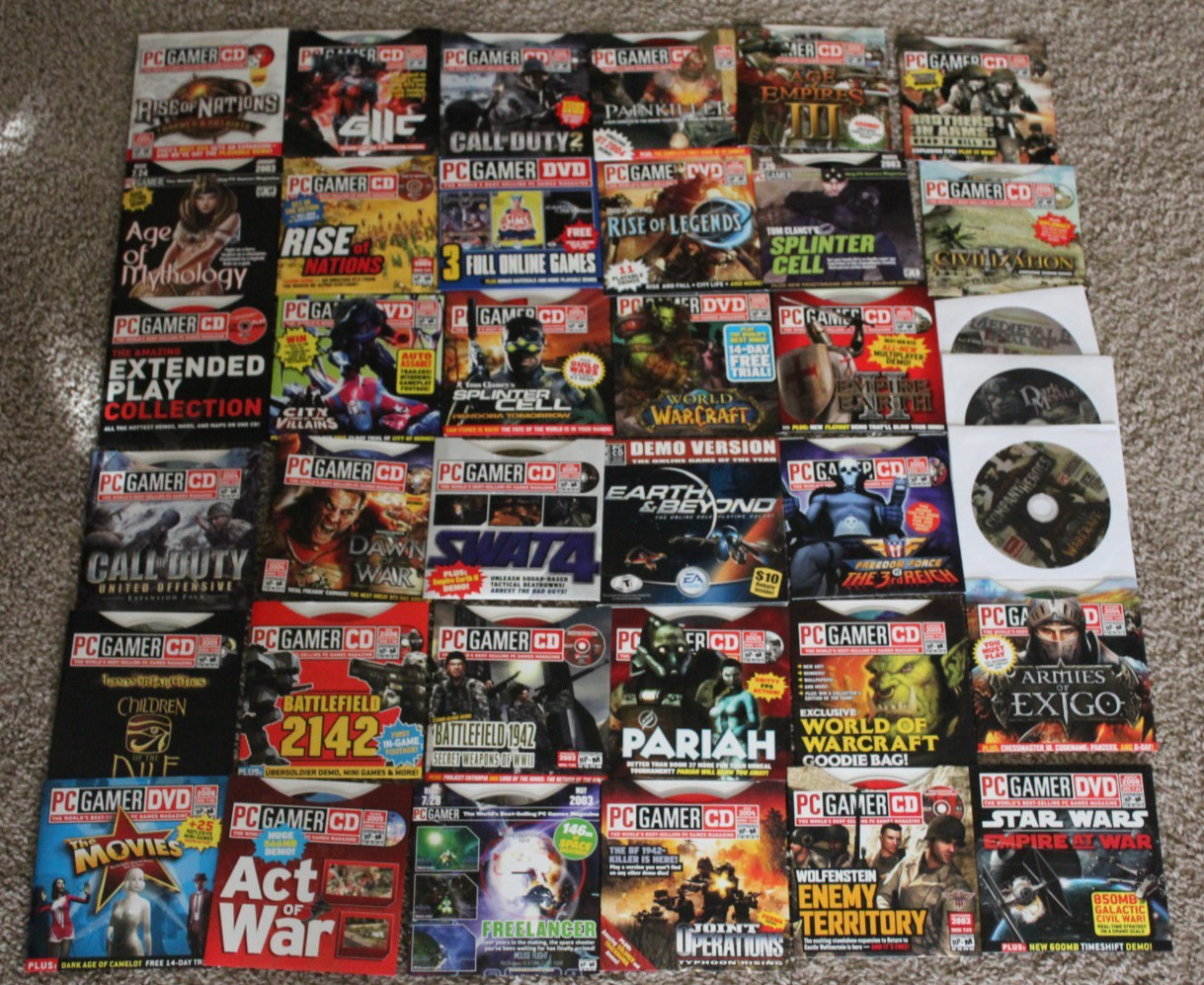 Lot of 37 PC Gamer CD DVD Trial Discs WOW Call of Duty Star Wars Movies Extended