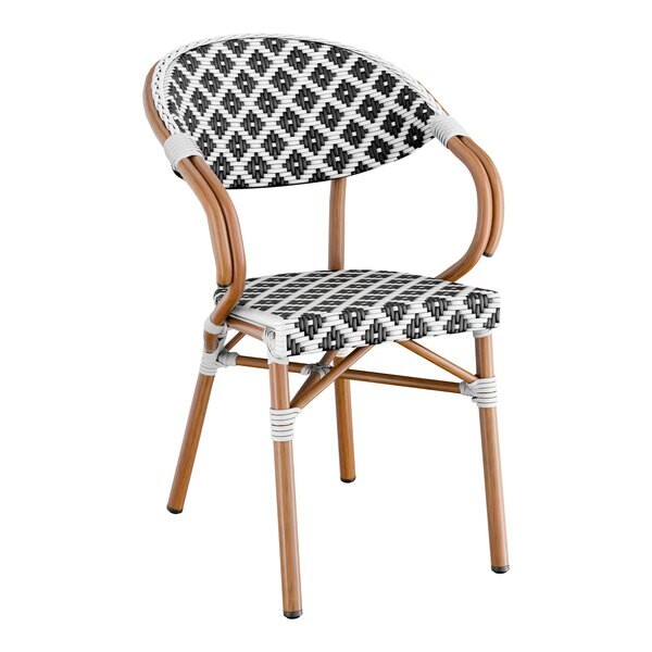 Black & White Weave Rattan Outdoor Patio Dining Chair With Aluminum Frame