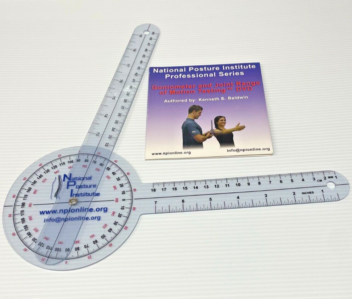 Goniometer 12.5" 360° Clear Range of Motion Protractor w/ testing DVD (8918)RK