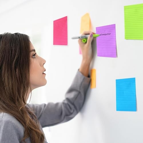 9 Pack Lined Sticky Notes Post Sticky Notes with Lines, 9 Bright Colors 4x6 in
