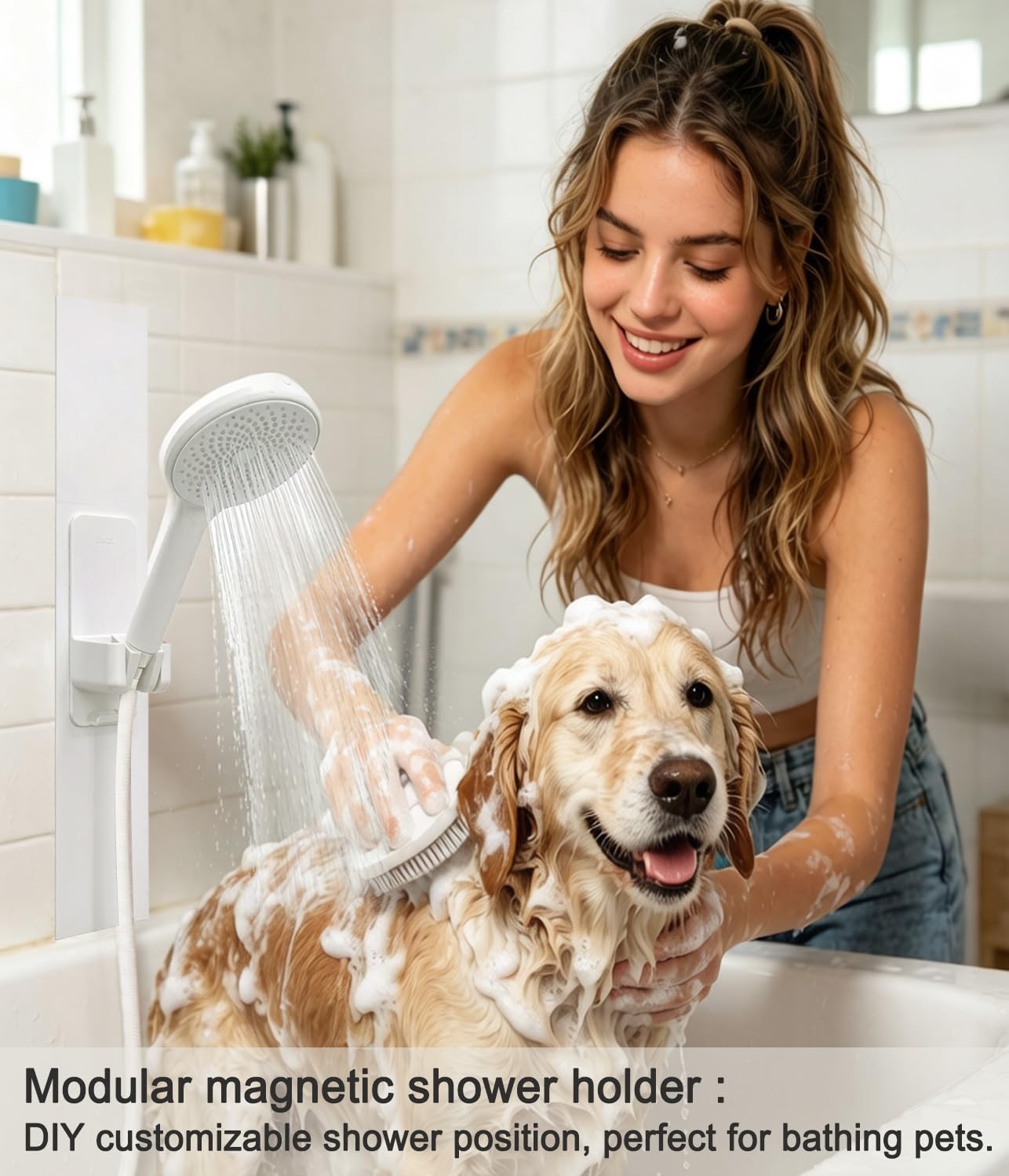 Modular Magnetic Handheld Shower Head Holder, 5-Section Customizable Sliding ...