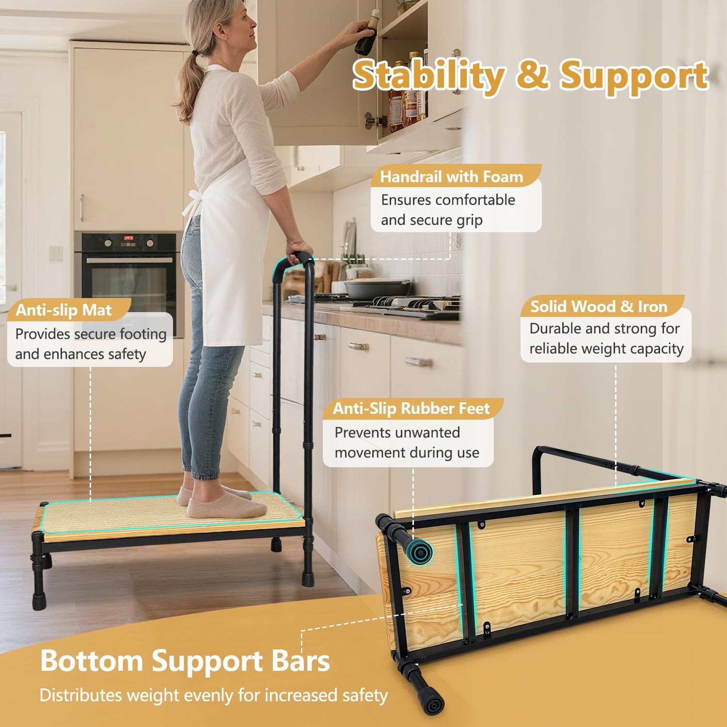 Bed Step Stool with Adjustable Handle for Elderly, Medical Step Stool for Bed...
