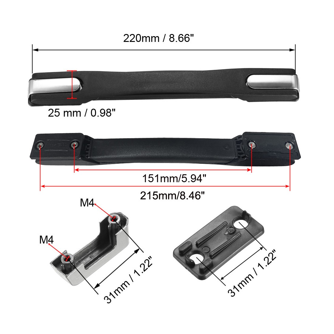 Luggage Handle - 220mm Long Strap Grip Replacement for Suitcase Case Black