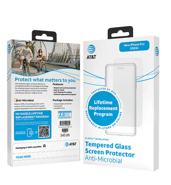 AT&T Tempered Glass Antimicrobial Screen Protector - iPhone 16 Pro