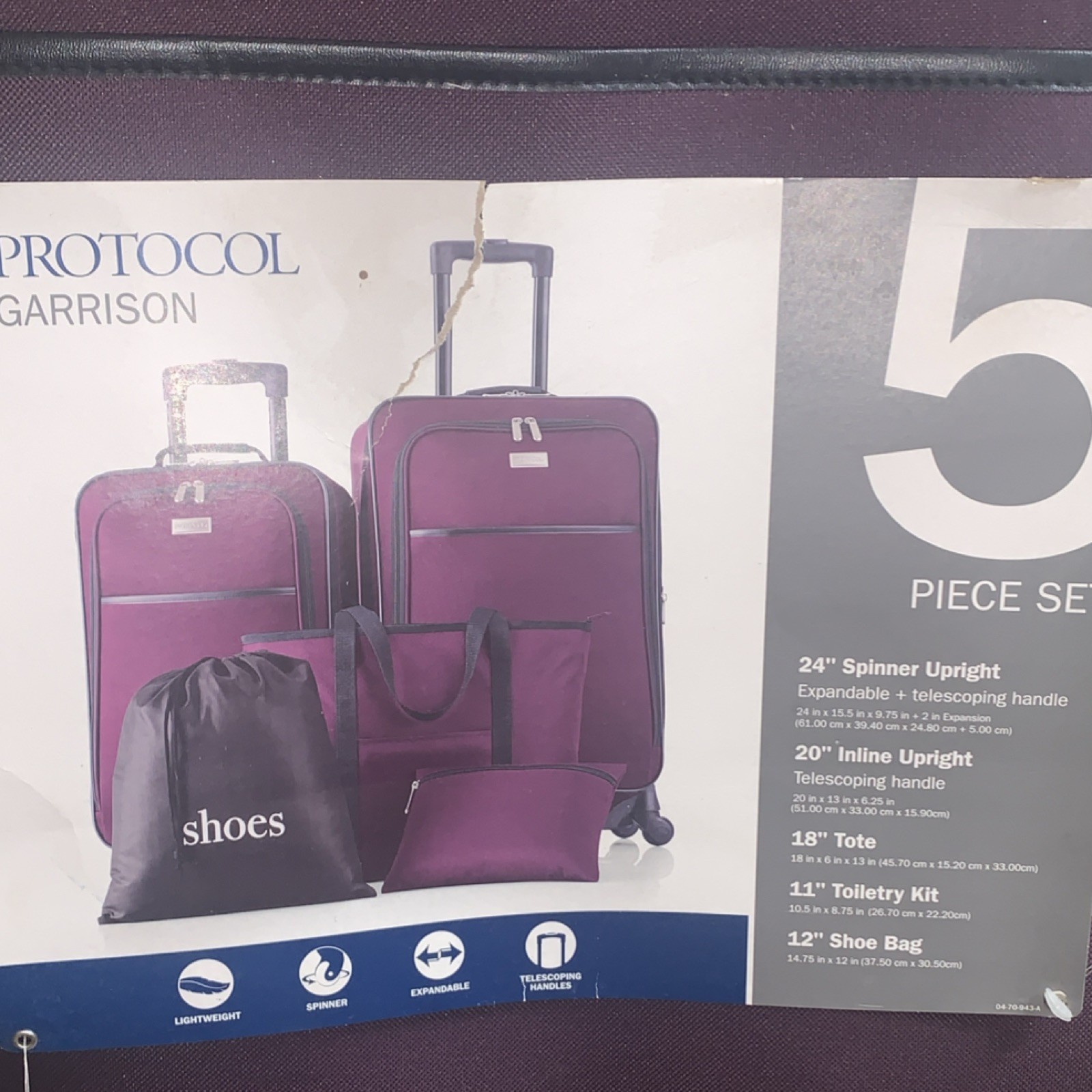 Protocol Garrison 5-Piece Luggage Set Potent Purple Spinner Lightweight