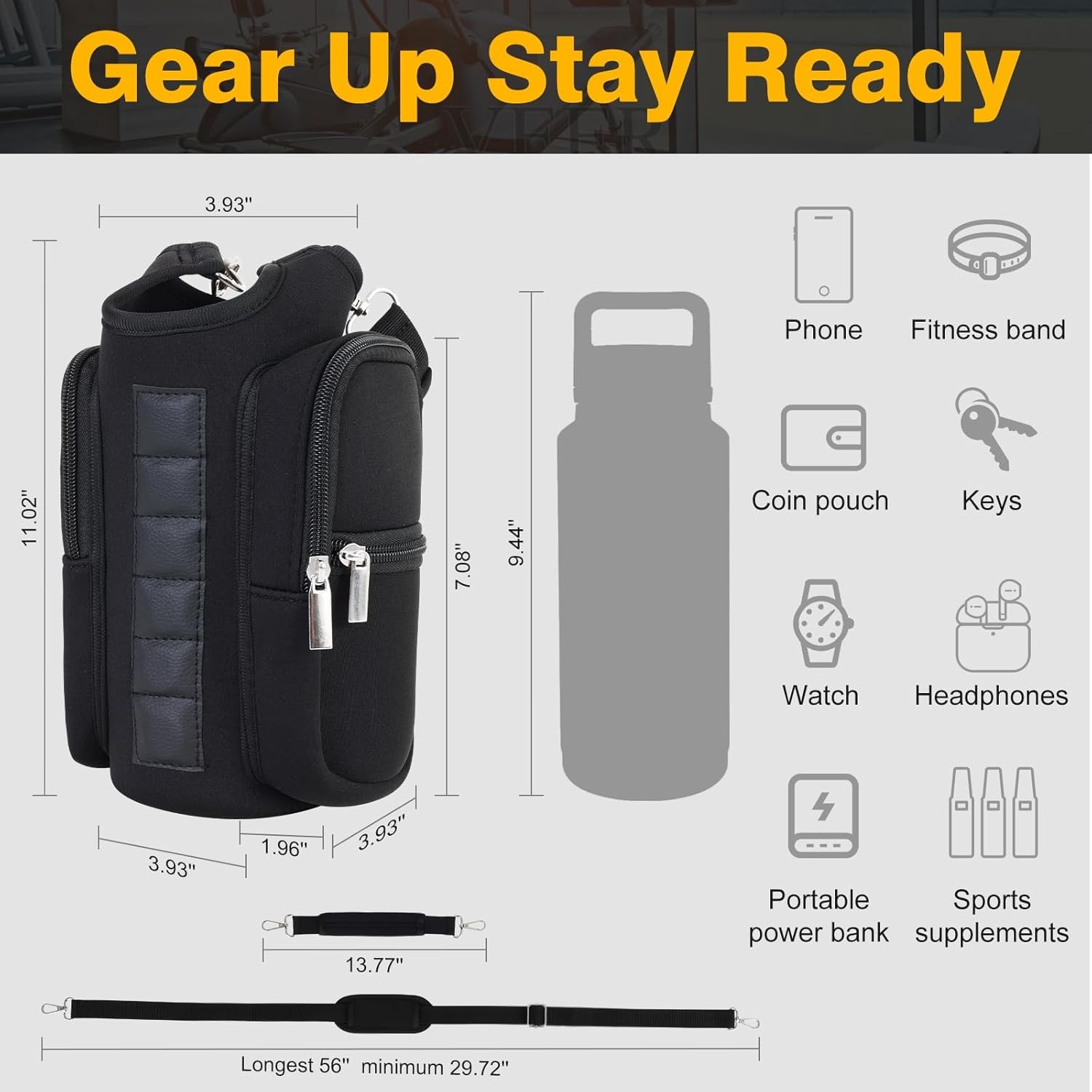 Magnetic Gym Bag for Men & Women - Water Bottle Holder, Crossbody Strap, Touchsc