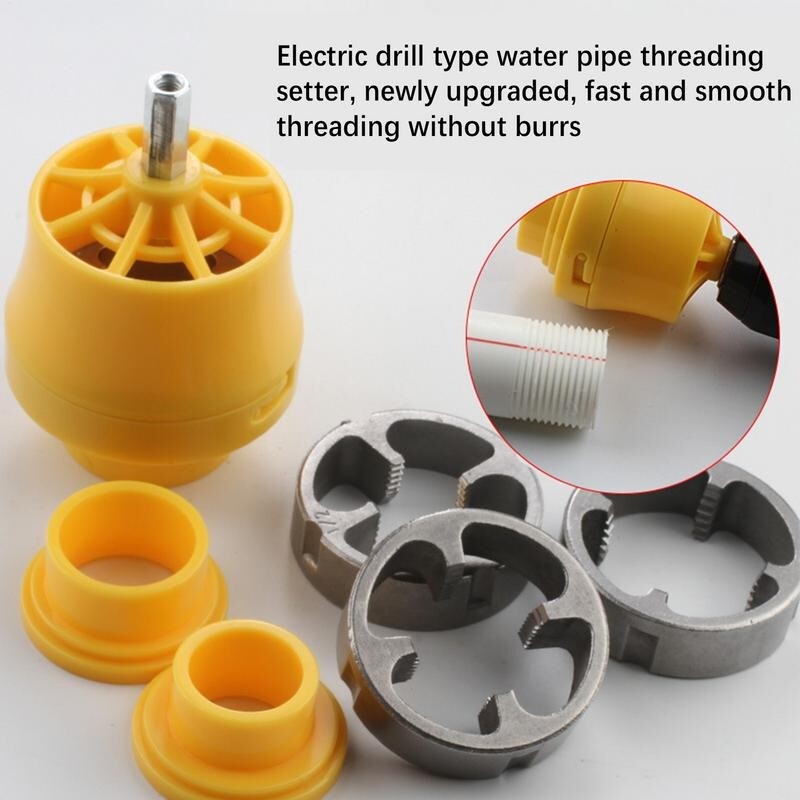 Electric Drill Compatible PVC Pipe Threader Kit with Various Die Sizes -Set 7PCS
