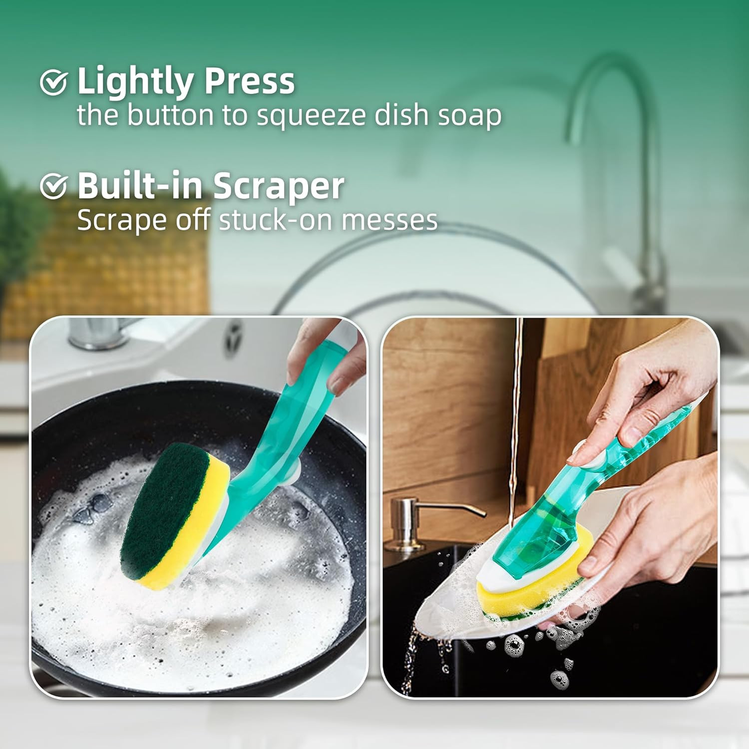 Non Scratch Dishwand Refills 6 Pack, Non-Scratch Replacement Sponge Heads for...