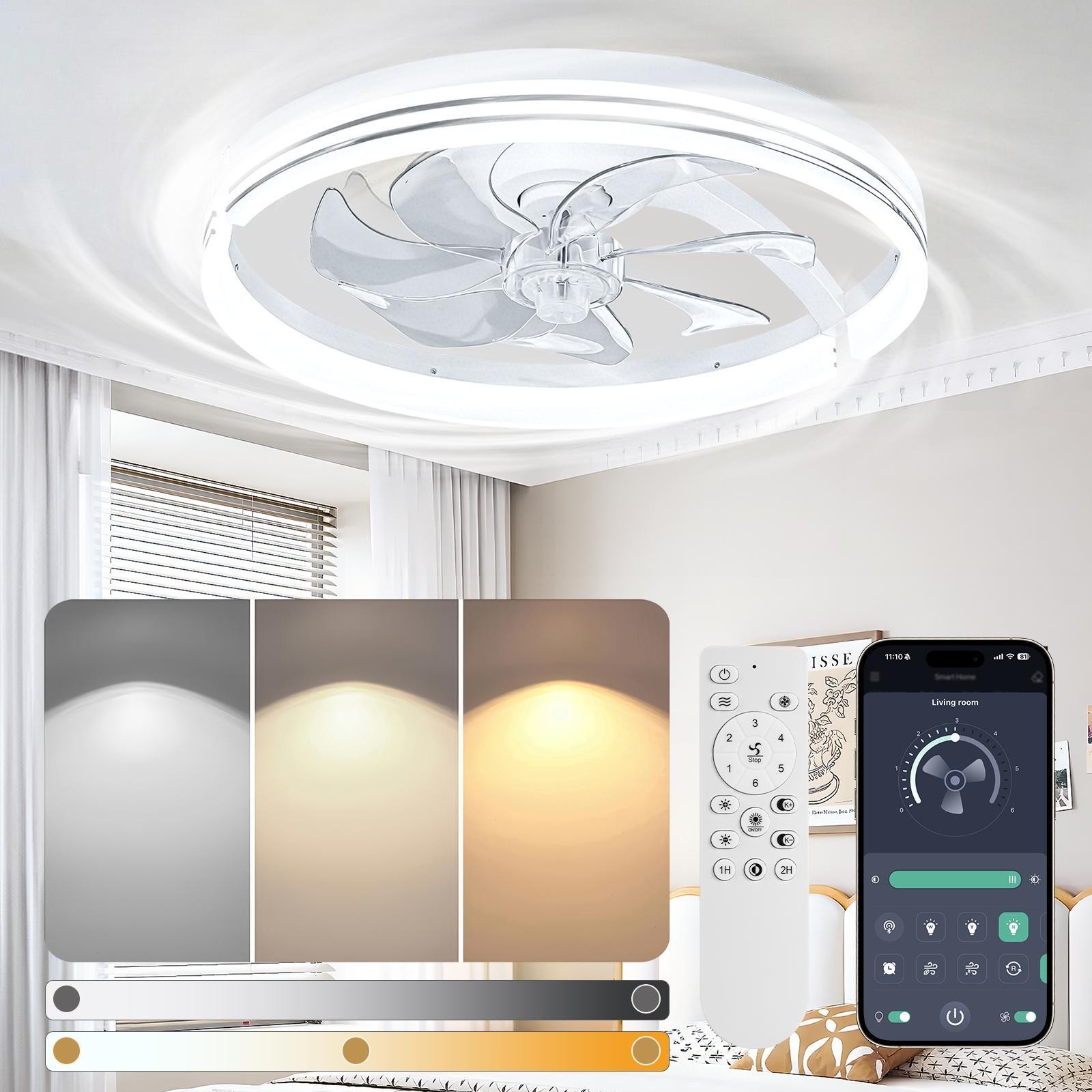 Flush Mount LED Ceiling Fans with Lights Remote & APP Cortorl Ceiling Fan Light