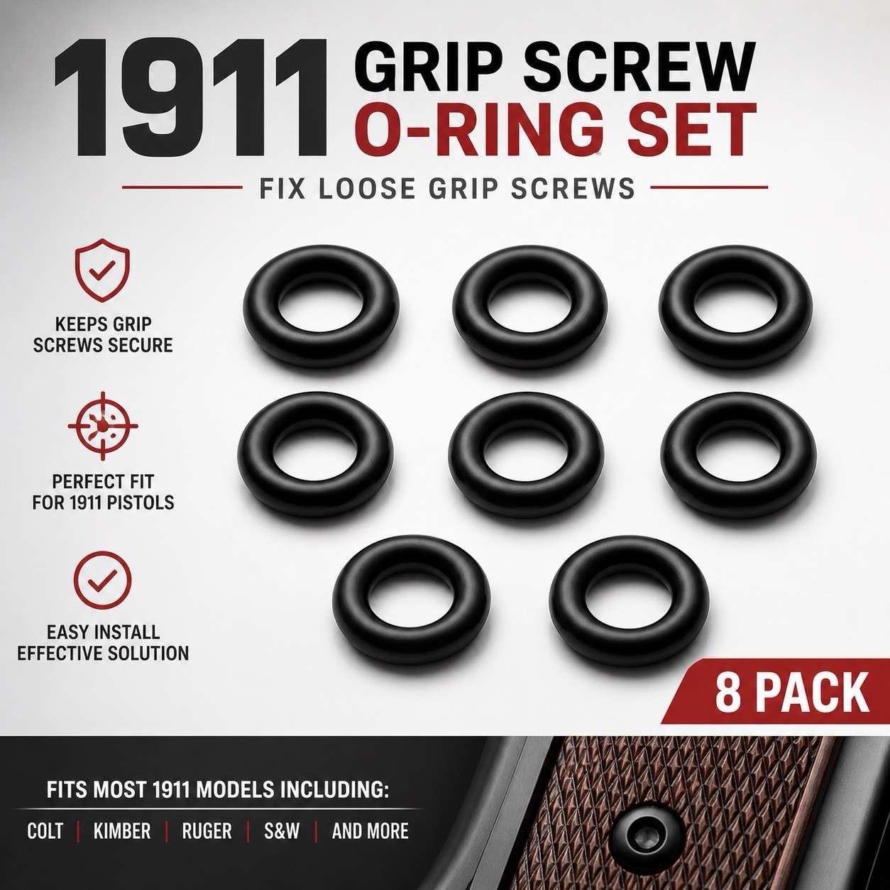 1911 Grip Screw O-Ring 8 Pack Fix Loose Grip Screws Fits Colt Kimber