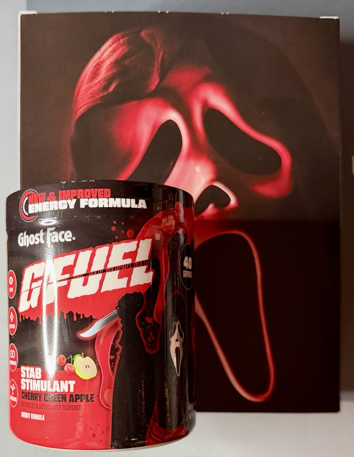 G Fuel Scream Ghost Face Stab Stimulant 2.0 Collector's Box, Tub, & Sticker