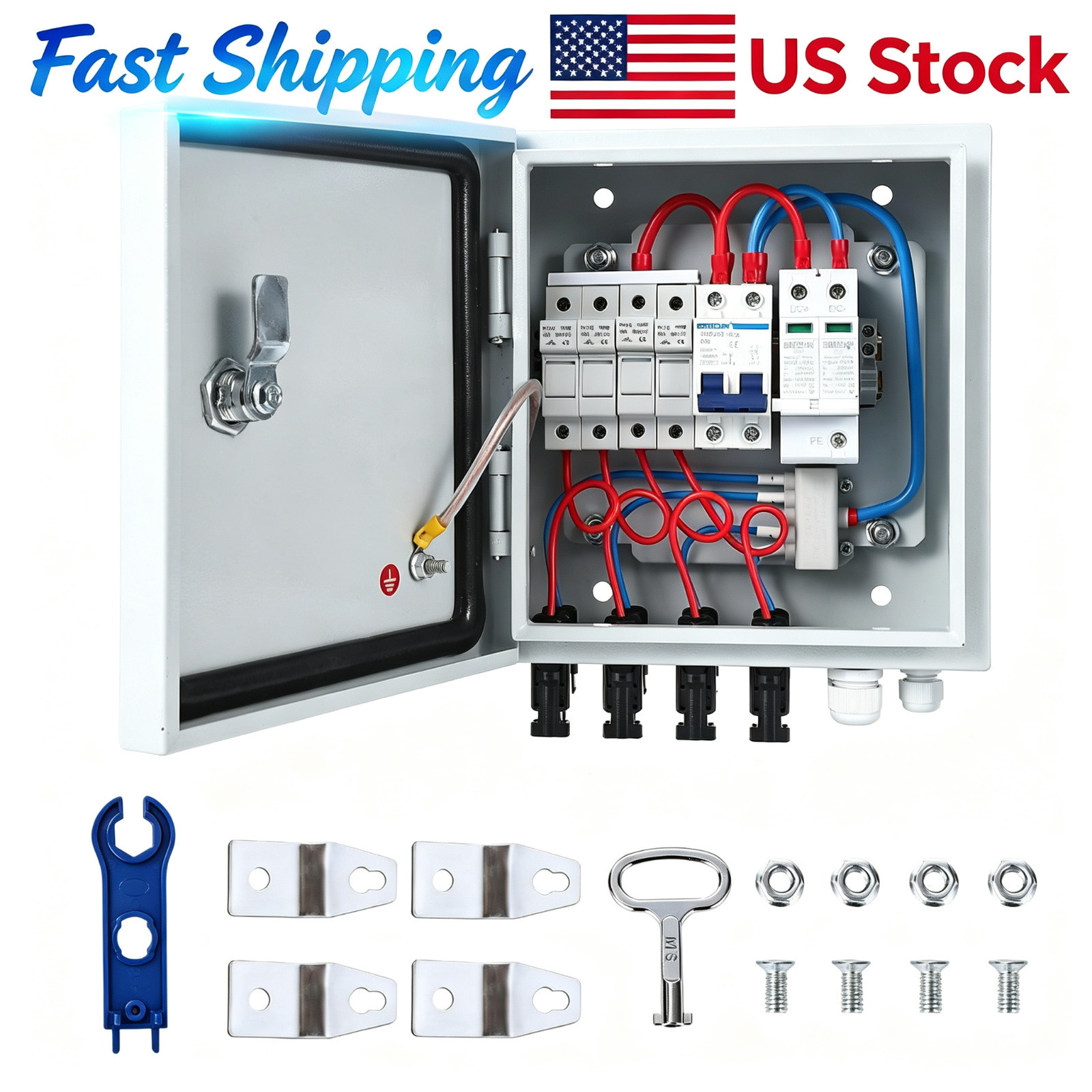 1PC 4 PV Combiner Box, Metal Enclosure DC 500V 15A Fuse Solar Combiner String